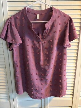 Women's Textured Flutter Sleeve Blouse - Mauve